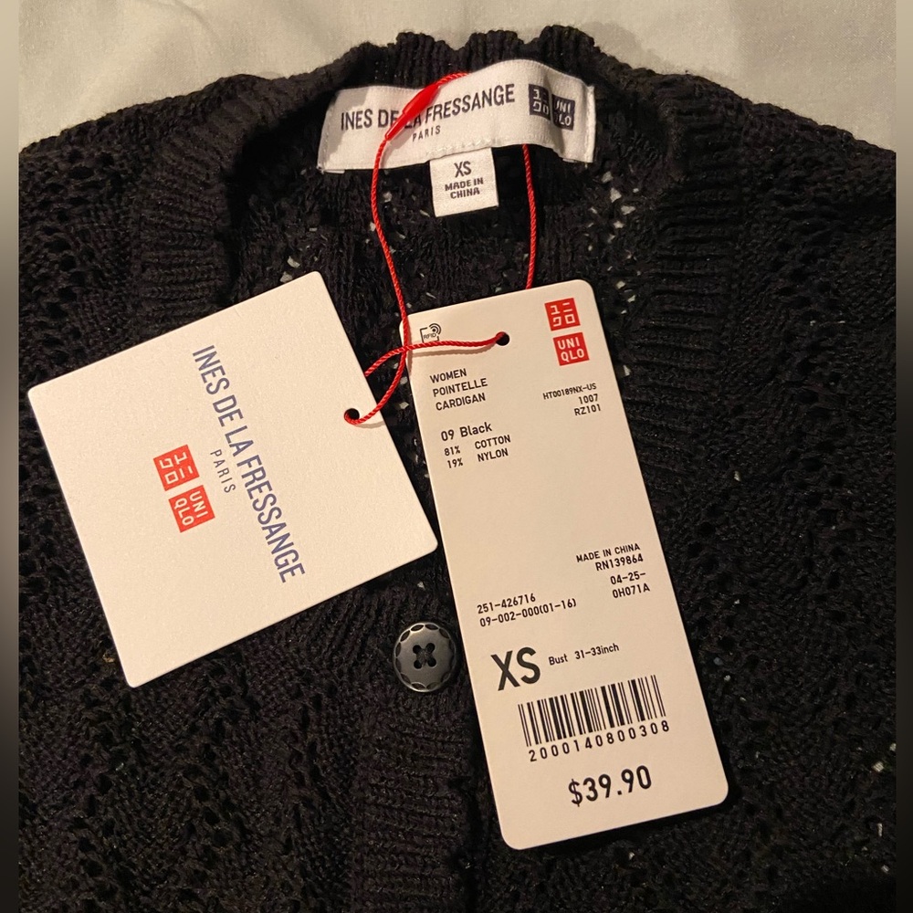 NWT Uniqlo Ines de la Fressange Black Lace Knit Cardigan XS